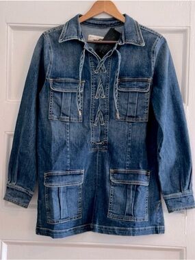 Nili Lotan Monique denim lace up top